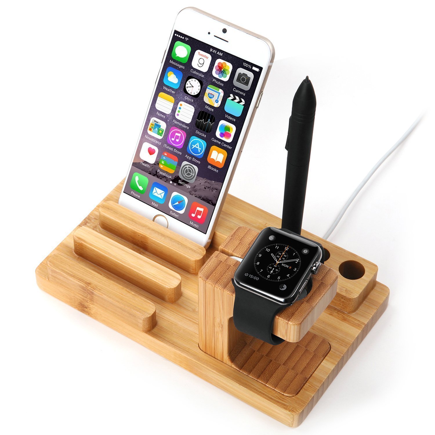 Dock station per smartphone e smartwatch di legno | Geek è Chic